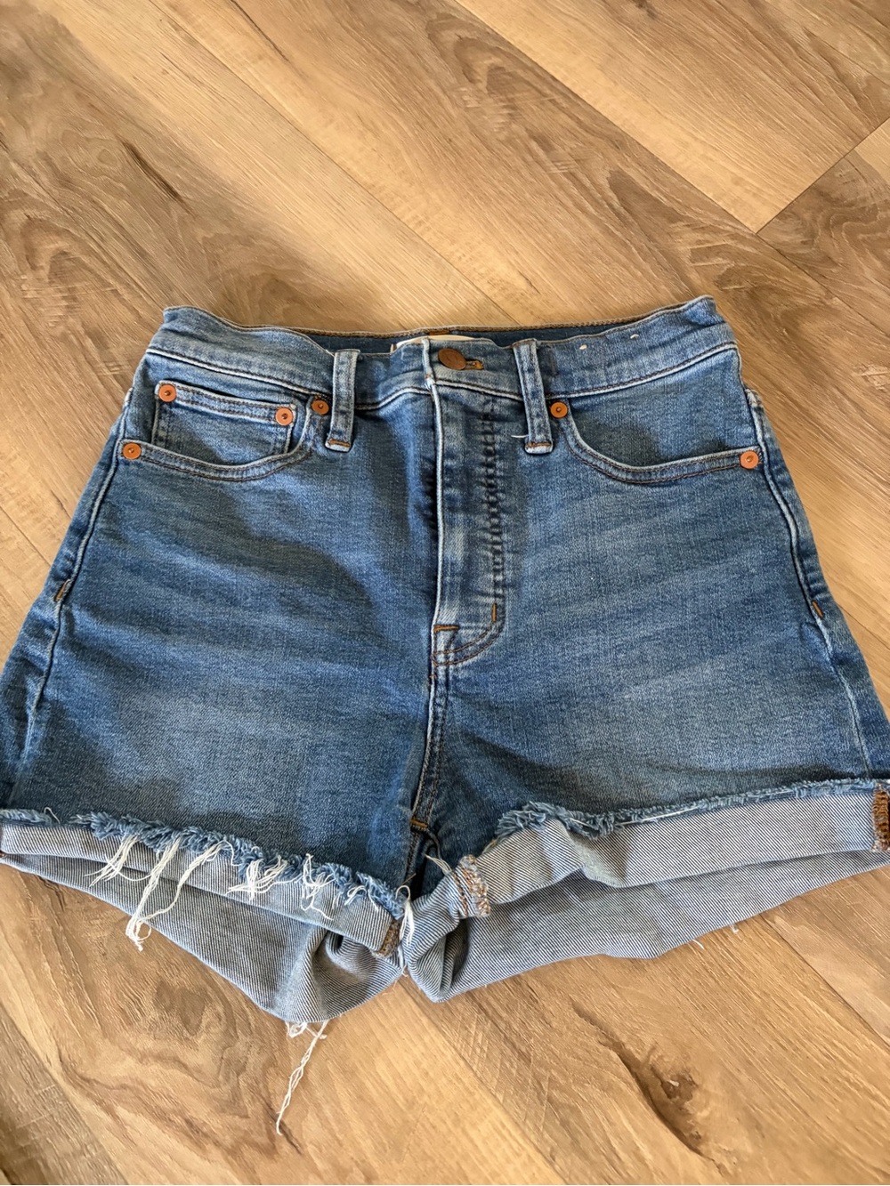 Madewell High Rise Denim Jean Shorts Cut Off Raw Hem Size 25 Blue